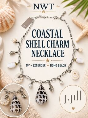 NWT J Jill Coastal Shell Charm Necklace Silver Beach Boho Seashell Statement